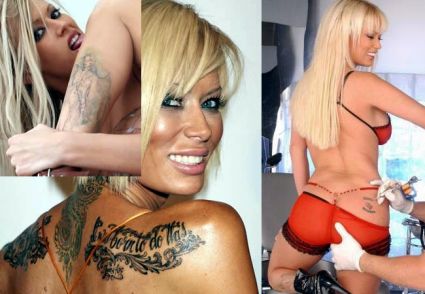 Jenna Jameson Calf,hip And Right Shoulder Tattoo